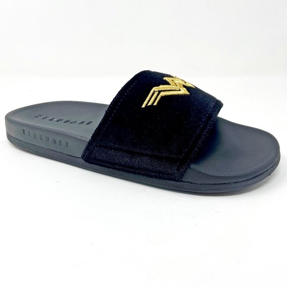 STNDRD Standard Monaco DC Comics Wonder Woman Black Gold Womens Slide Sandals - Picture 1 of 5